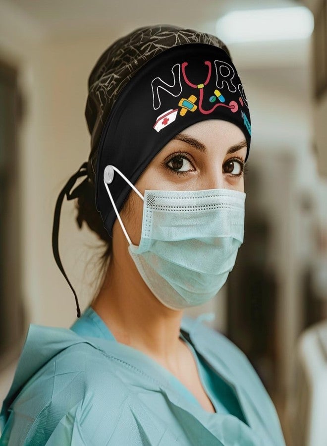 LedBack Wide Headbands for Nurse Non Slip Head Bands for Women's Hair Men Turban Surgical Caps Medical Assistant Black Headband with Buttons for Mask - Image 3